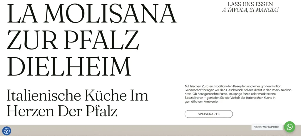 Webseite La Molisana zur Pfalz Dielheim